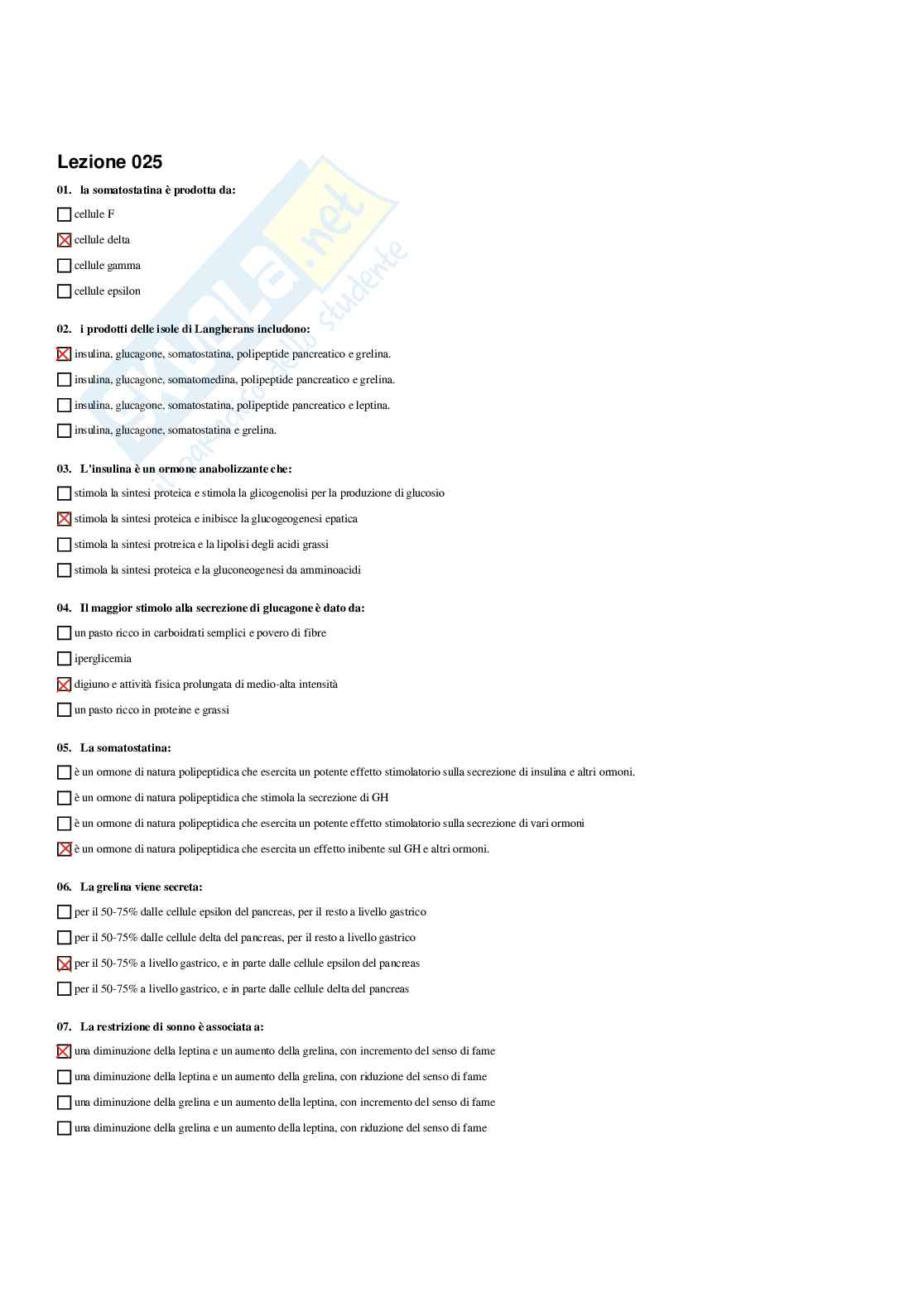 Paniere Endocrinologia applicata all'attività motoria (2026) - Risposte Multiple Corrette Pag. 51