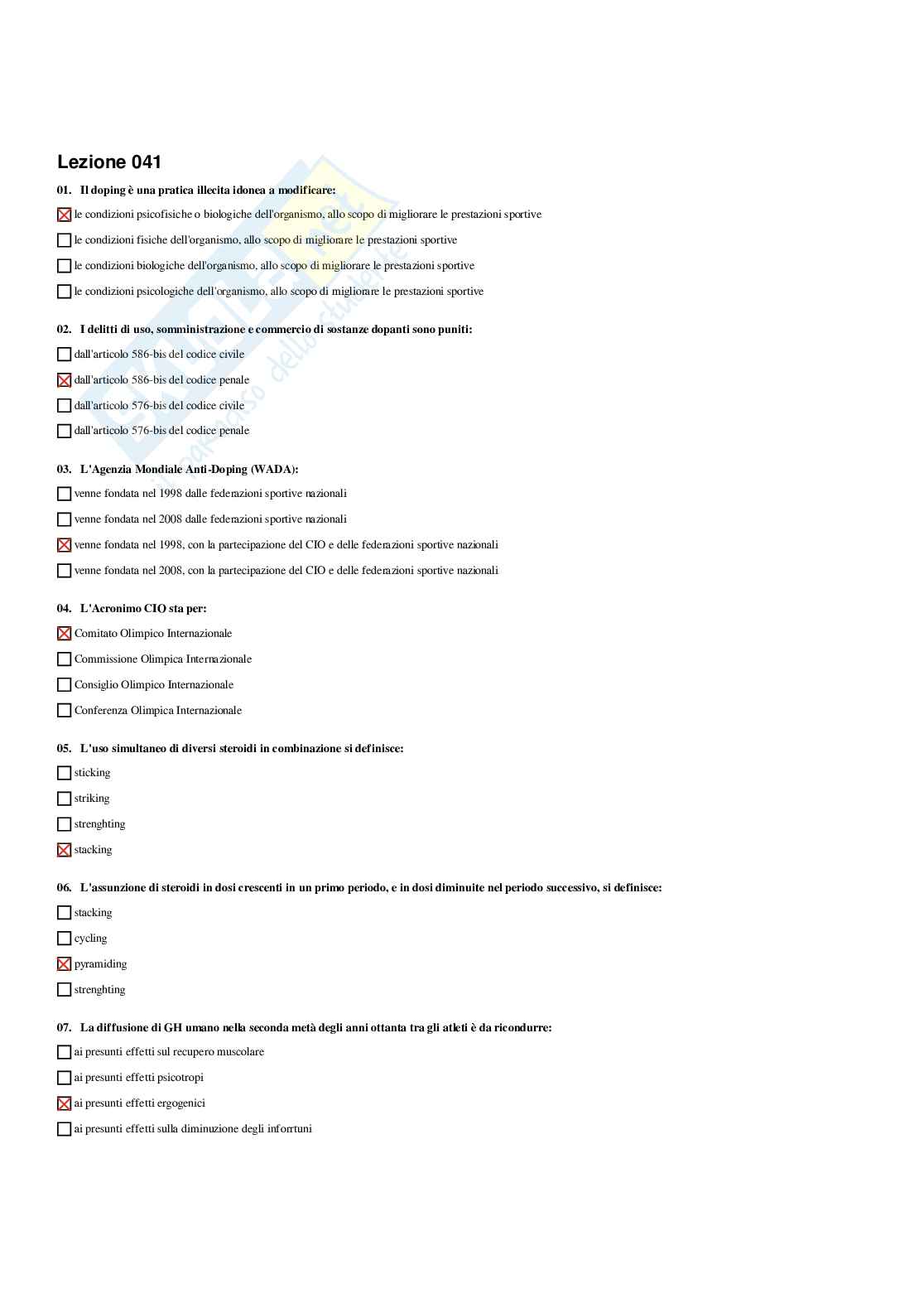 Paniere Endocrinologia applicata all'attività motoria (2026) - Risposte Multiple Corrette Pag. 81