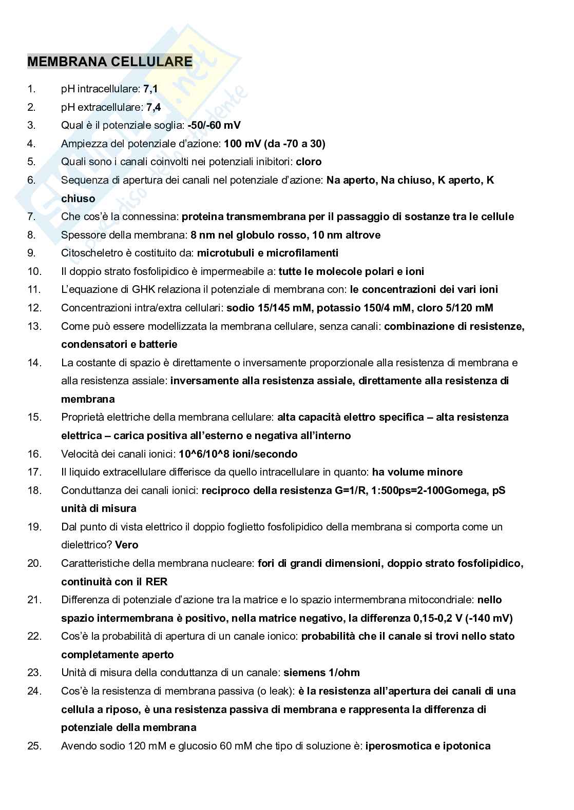 Domande Fisiologia umana Pag. 1