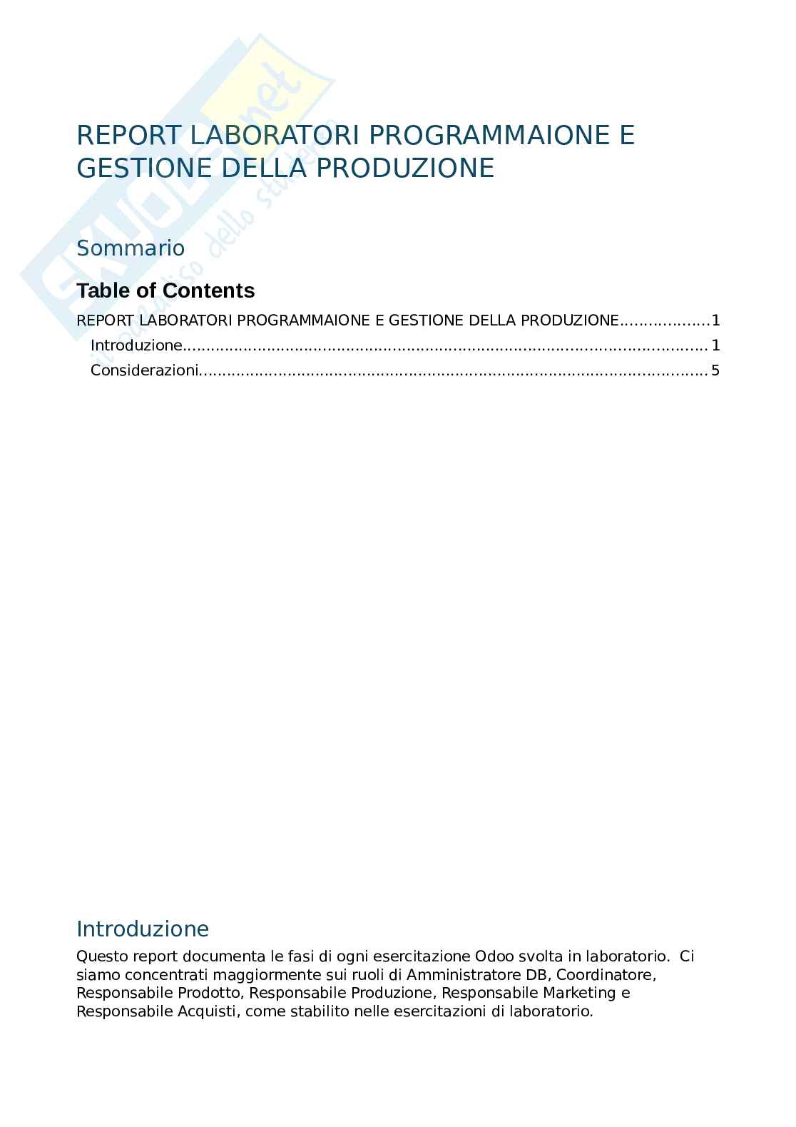 Relazione laboratori Programmazione e gestione della produzione Pag. 1