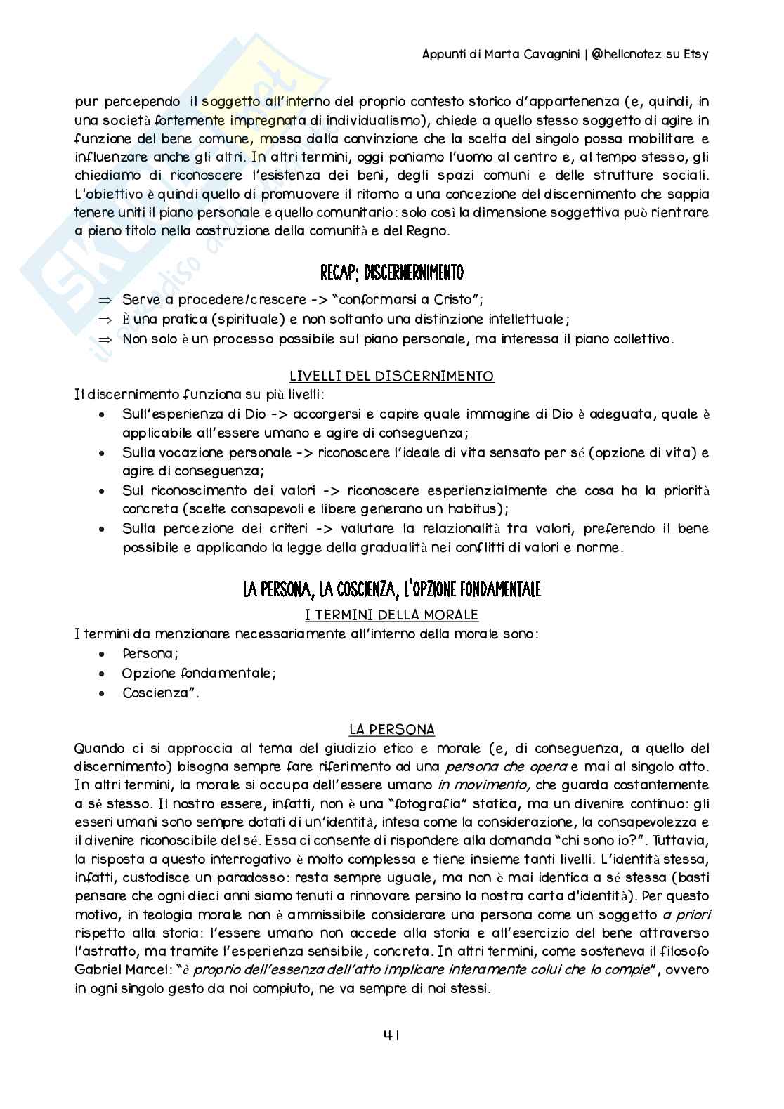 Riassunto esame Teologia 3, Prof. Cati Alice, libro consigliato Introduzione all’etica cristiana, Piana Pag. 41