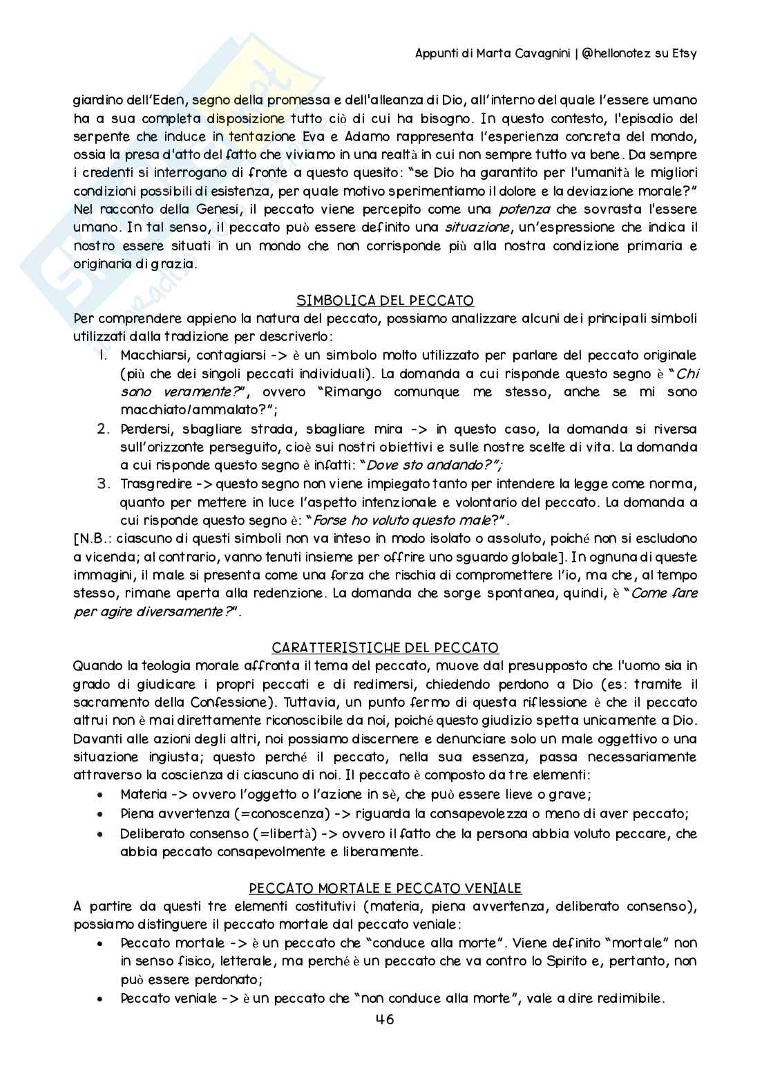 Riassunto esame Teologia 3, Prof. Cati Alice, libro consigliato Introduzione all’etica cristiana, Piana Pag. 46