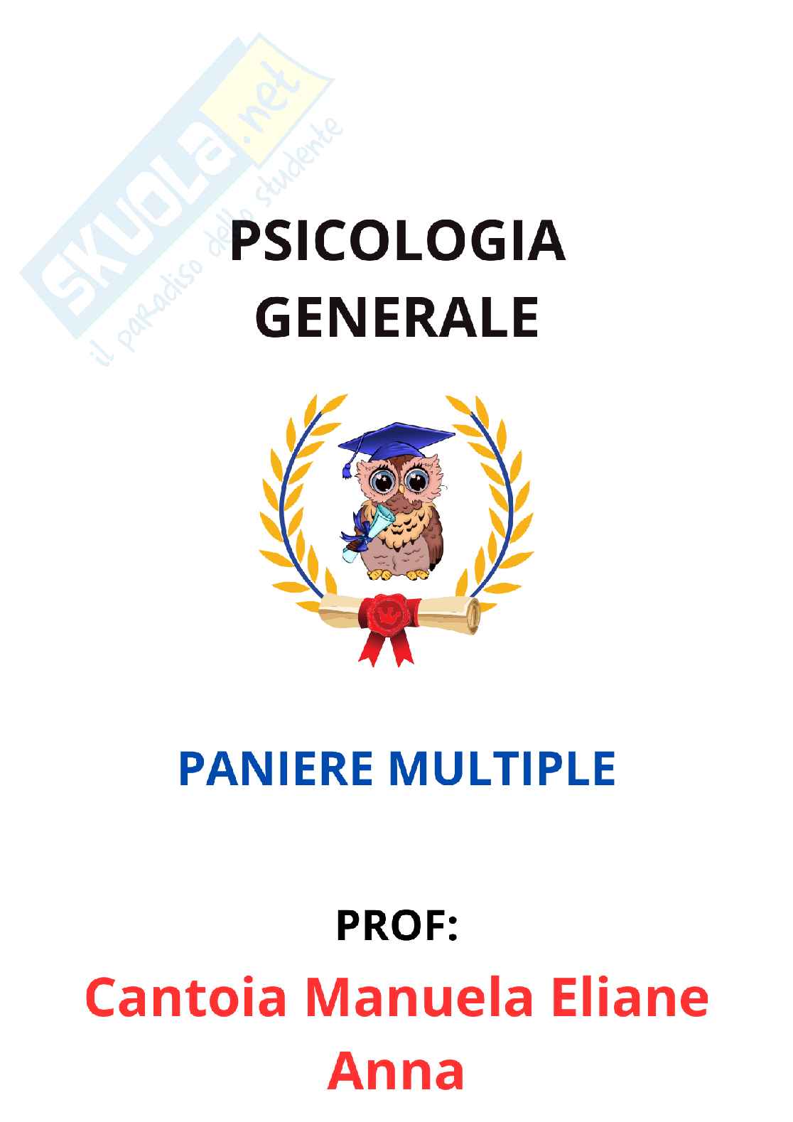 Paniere Psicologia generale  - Risposte multiple (2026) Pag. 1