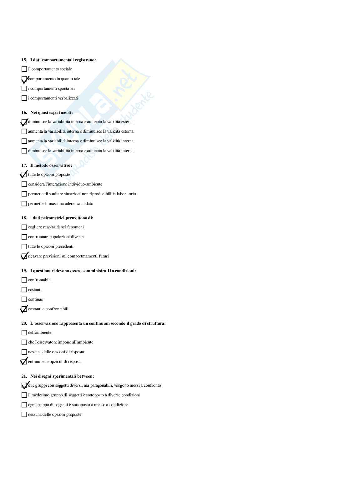 Paniere Psicologia generale  - Risposte multiple (2026) Pag. 11