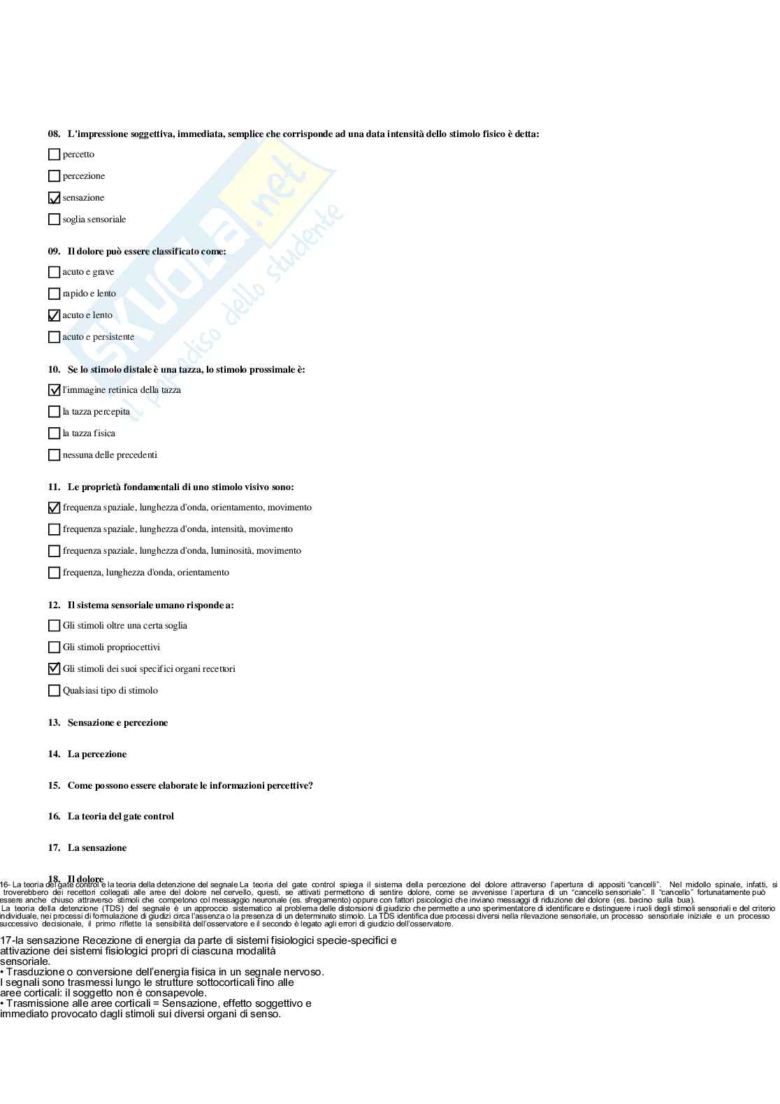 Paniere Psicologia generale  - Risposte multiple (2026) Pag. 21