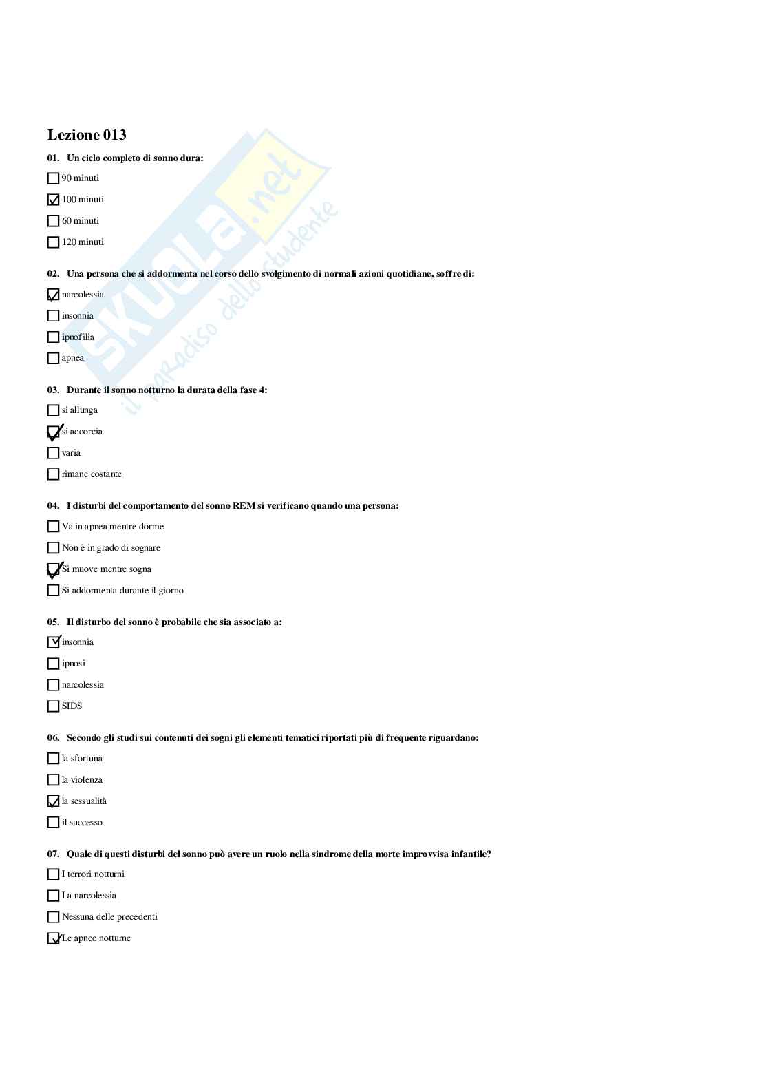 Paniere Psicologia generale  - Risposte multiple (2026) Pag. 26