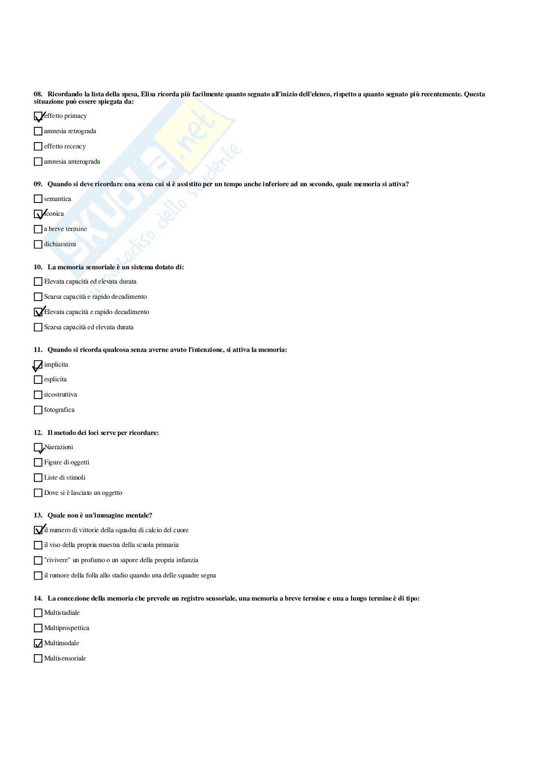 Paniere Psicologia generale  - Risposte multiple (2026) Pag. 56