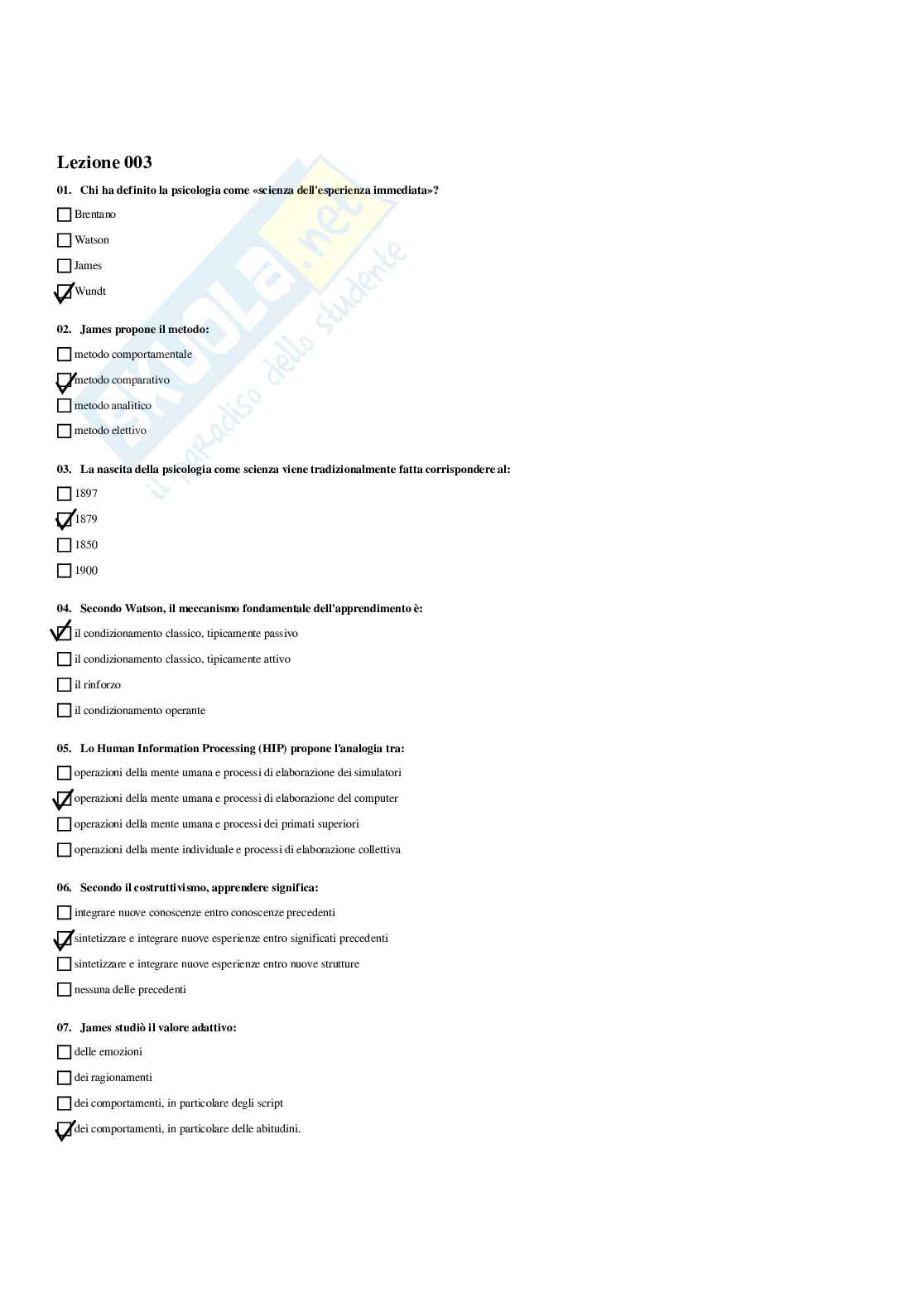 Paniere Psicologia generale  - Risposte multiple (2026) Pag. 6
