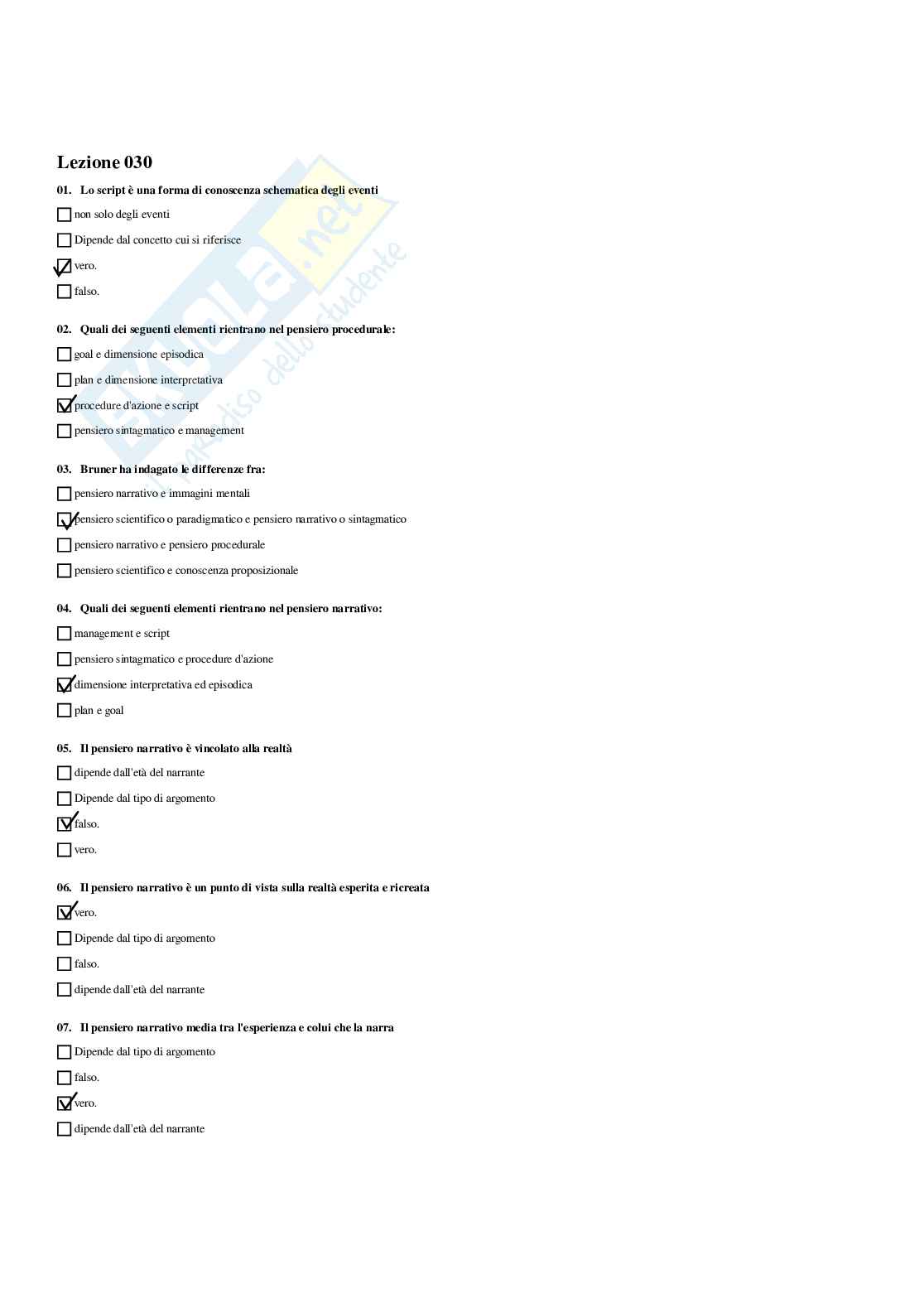 Paniere Psicologia generale  - Risposte multiple (2026) Pag. 61