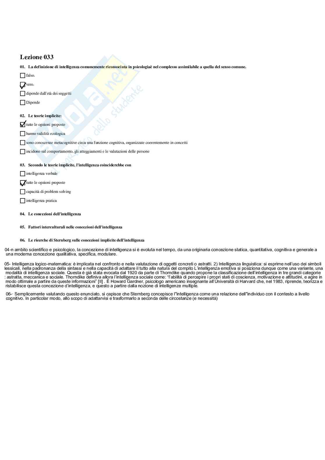 Paniere Psicologia generale  - Risposte multiple (2026) Pag. 66