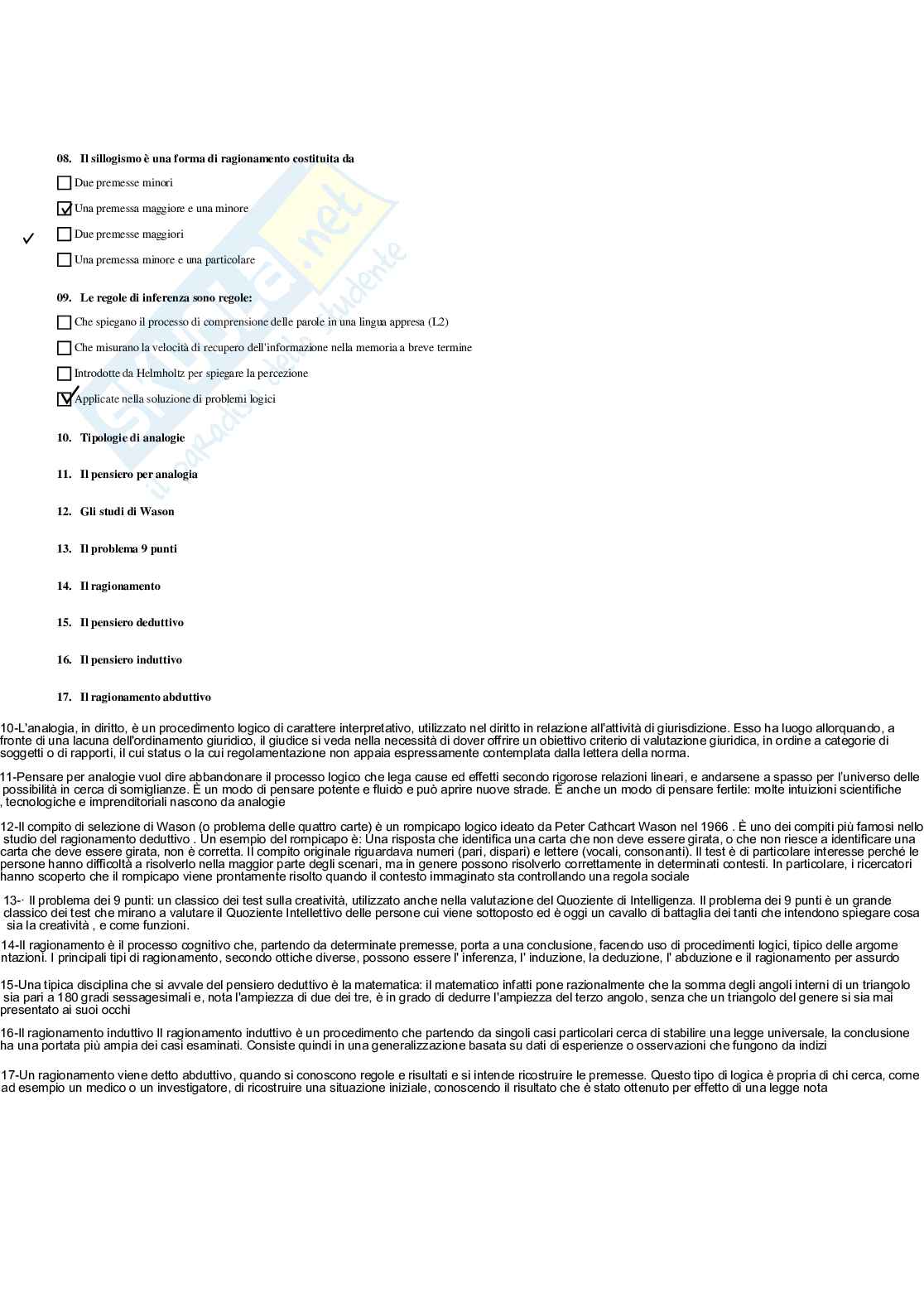 Paniere Psicologia generale  - Risposte multiple (2026) Pag. 76