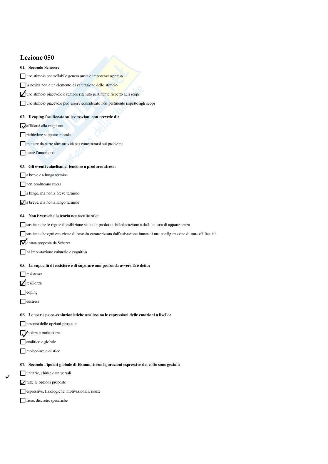 Paniere Psicologia generale  - Risposte multiple (2026) Pag. 91