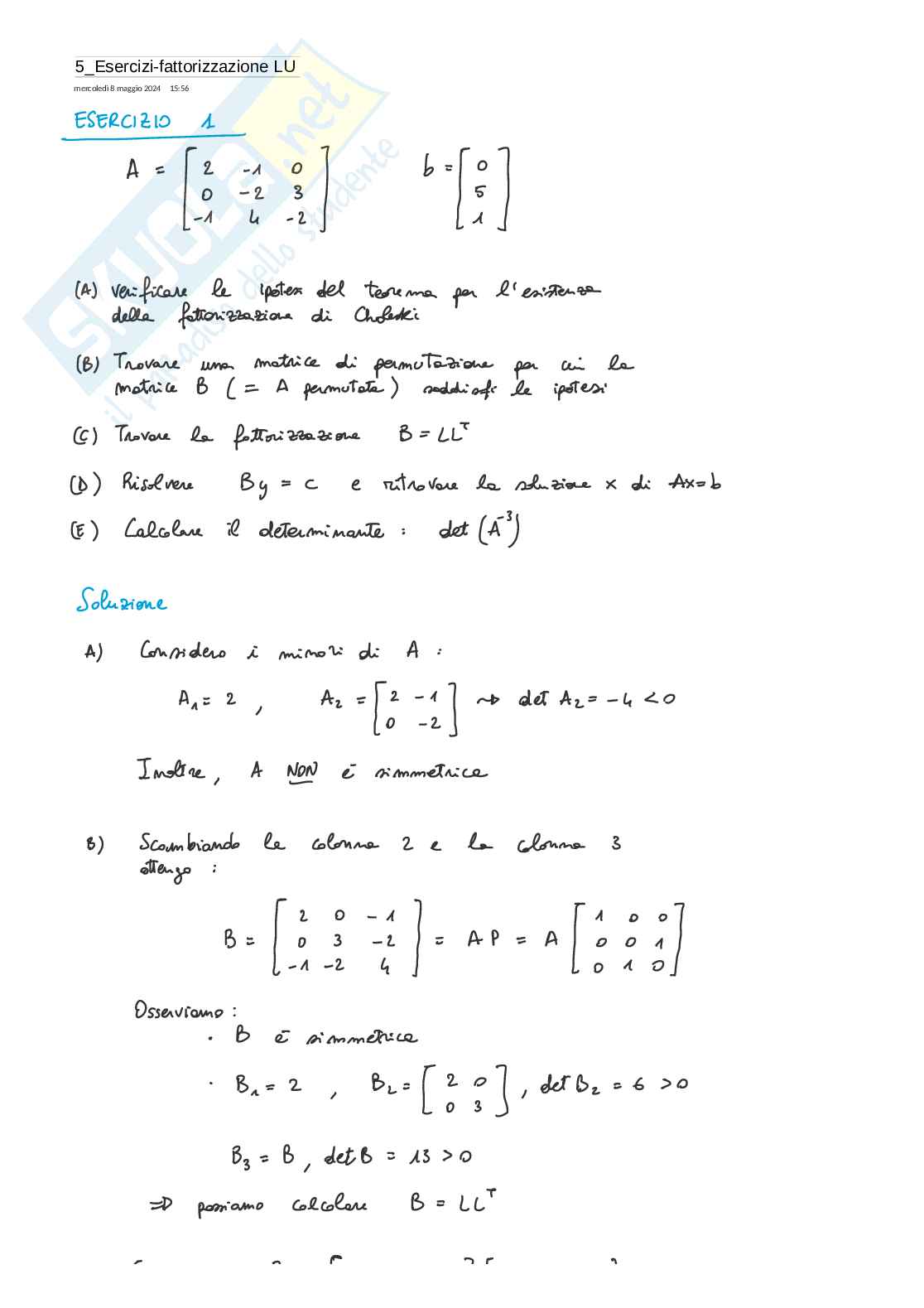 Esercizi fattorizzazione Calcolo numerico Pag. 1