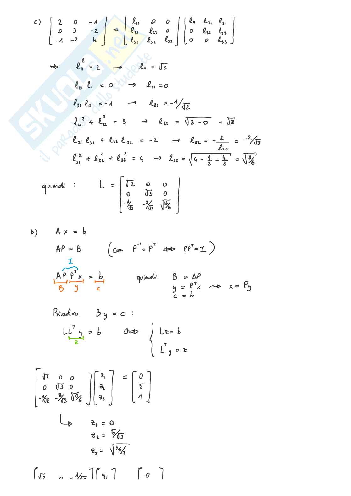 Esercizi fattorizzazione Calcolo numerico Pag. 2