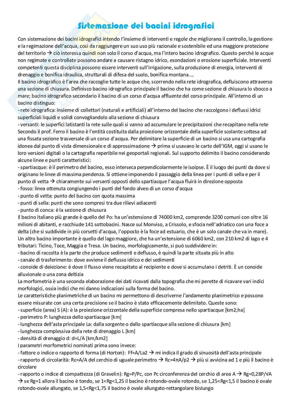 Sistemazione dei bacini idrografici Pag. 1