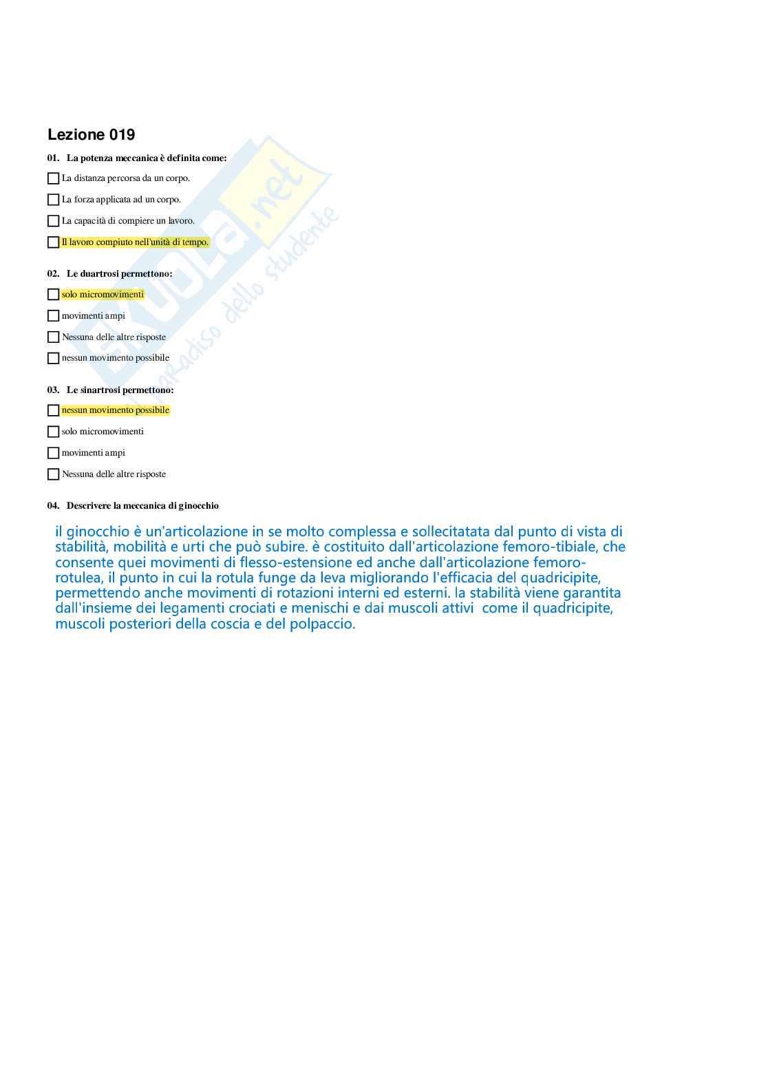 Paniere Fondamenti di biomeccanica del movimento umano - (2026) - Risposte multiple corrette Pag. 21
