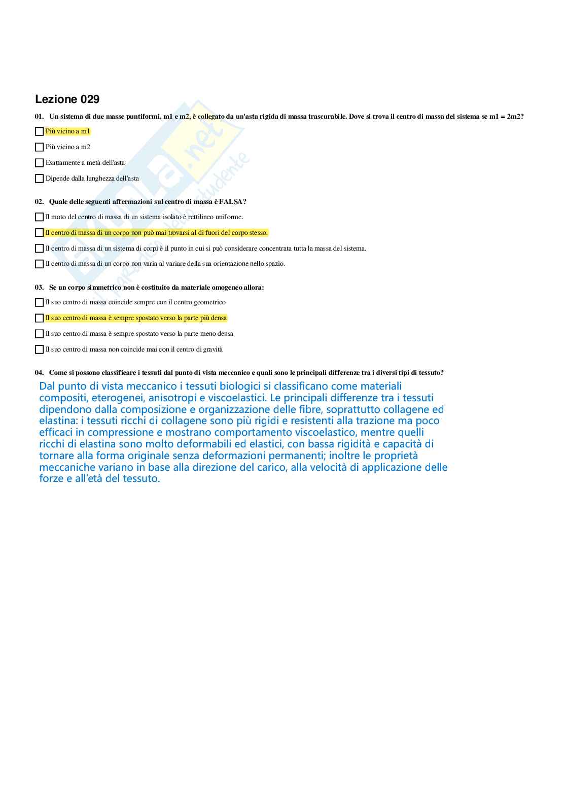 Paniere Fondamenti di biomeccanica del movimento umano - (2026) - Risposte multiple corrette Pag. 31