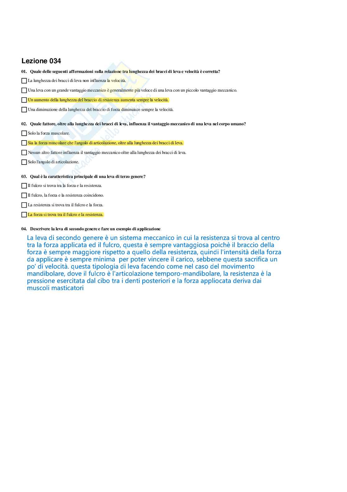 Paniere Fondamenti di biomeccanica del movimento umano - (2026) - Risposte multiple corrette Pag. 36