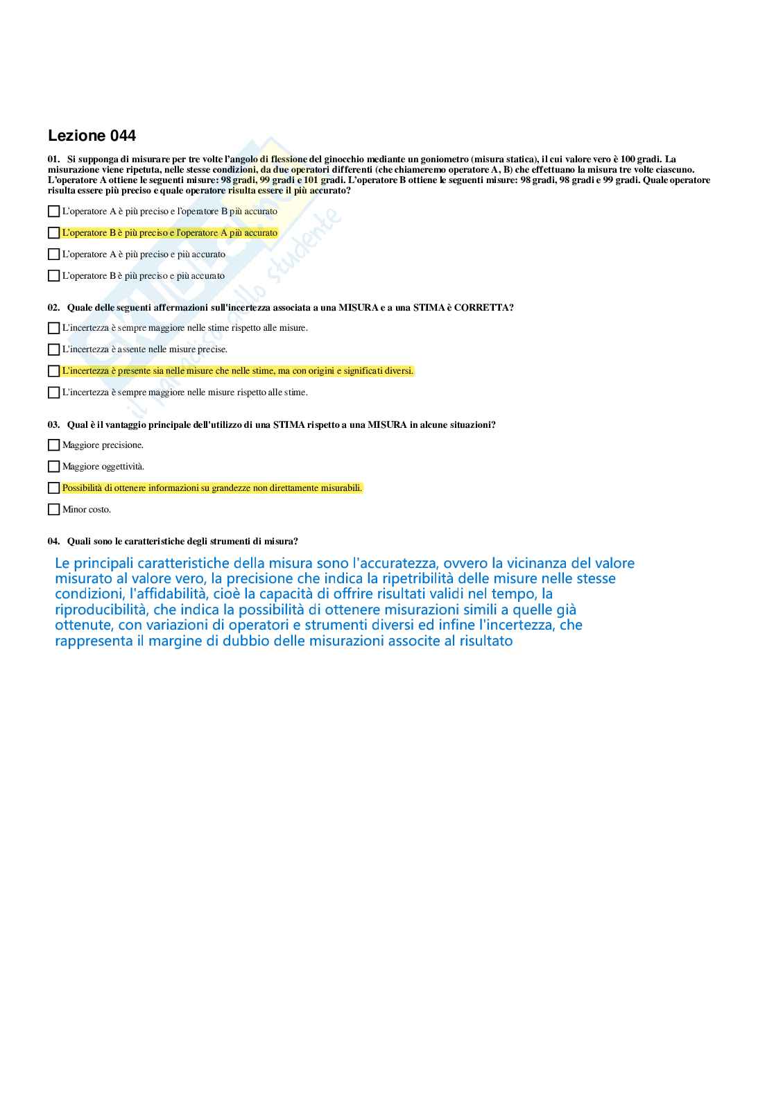 Paniere Fondamenti di biomeccanica del movimento umano - (2026) - Risposte multiple corrette Pag. 46