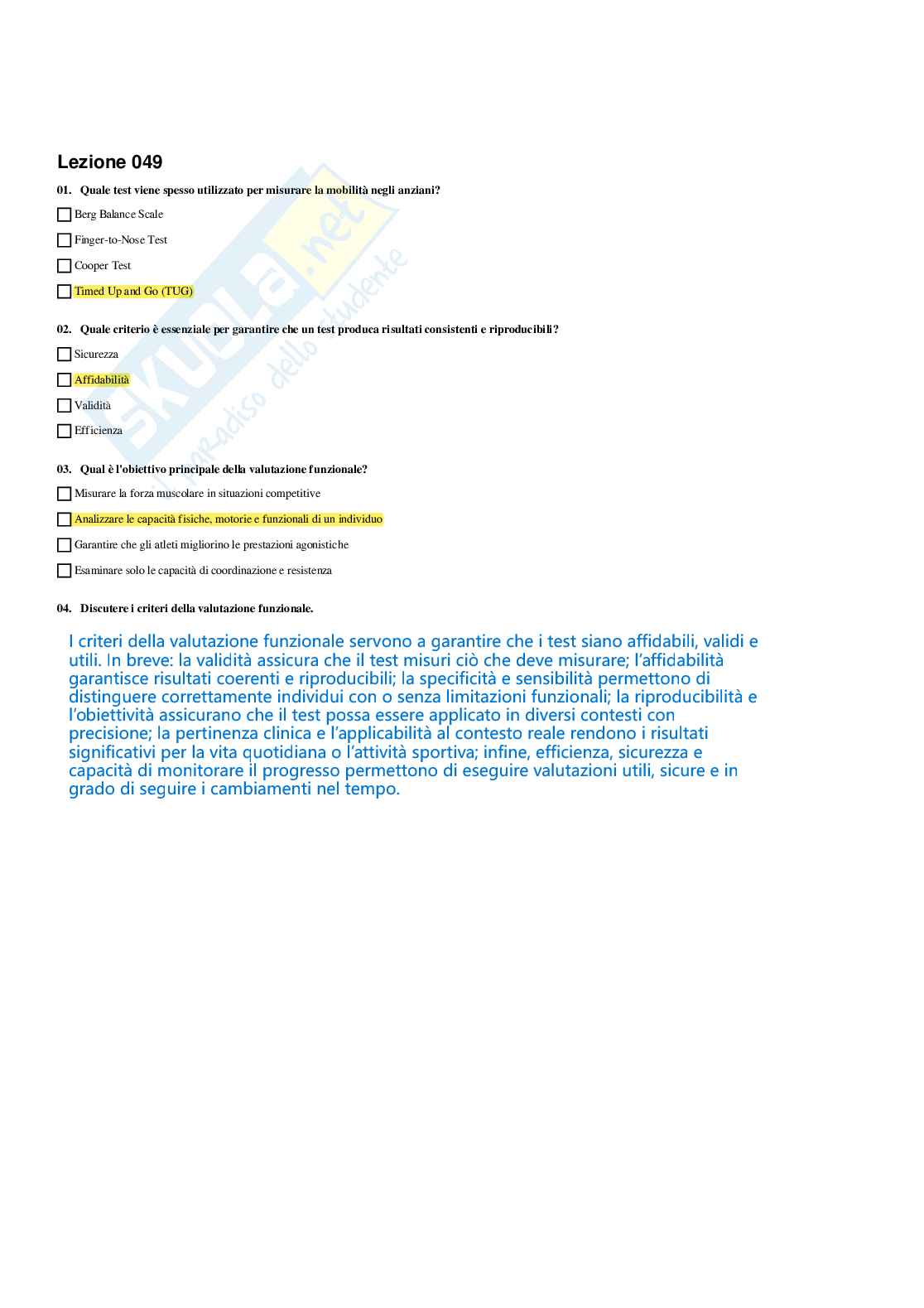 Paniere Fondamenti di biomeccanica del movimento umano - (2026) - Risposte multiple corrette Pag. 51
