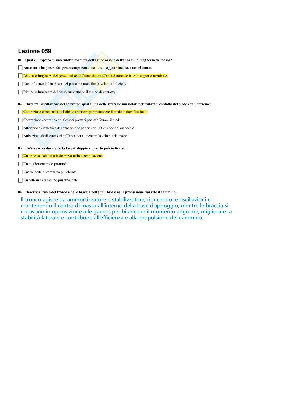 Paniere Fondamenti di biomeccanica del movimento umano - (2026) - Risposte multiple corrette Pag. 61