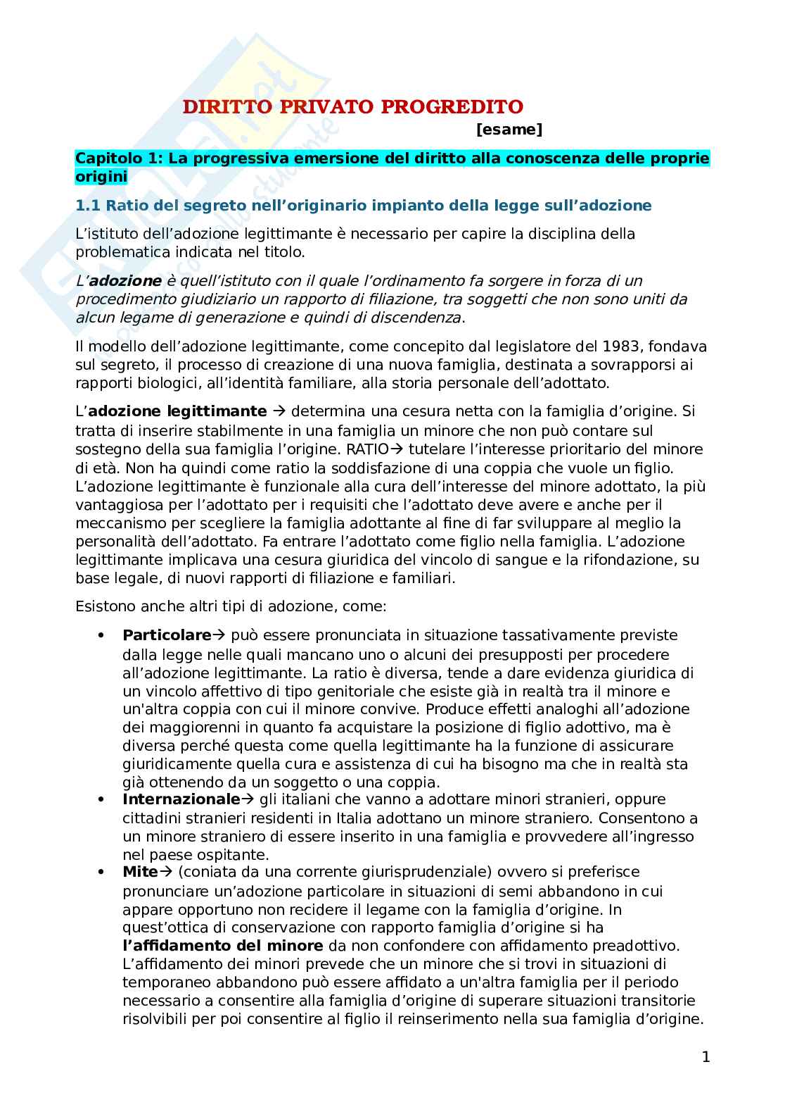 Diritto privato progredito Pag. 1