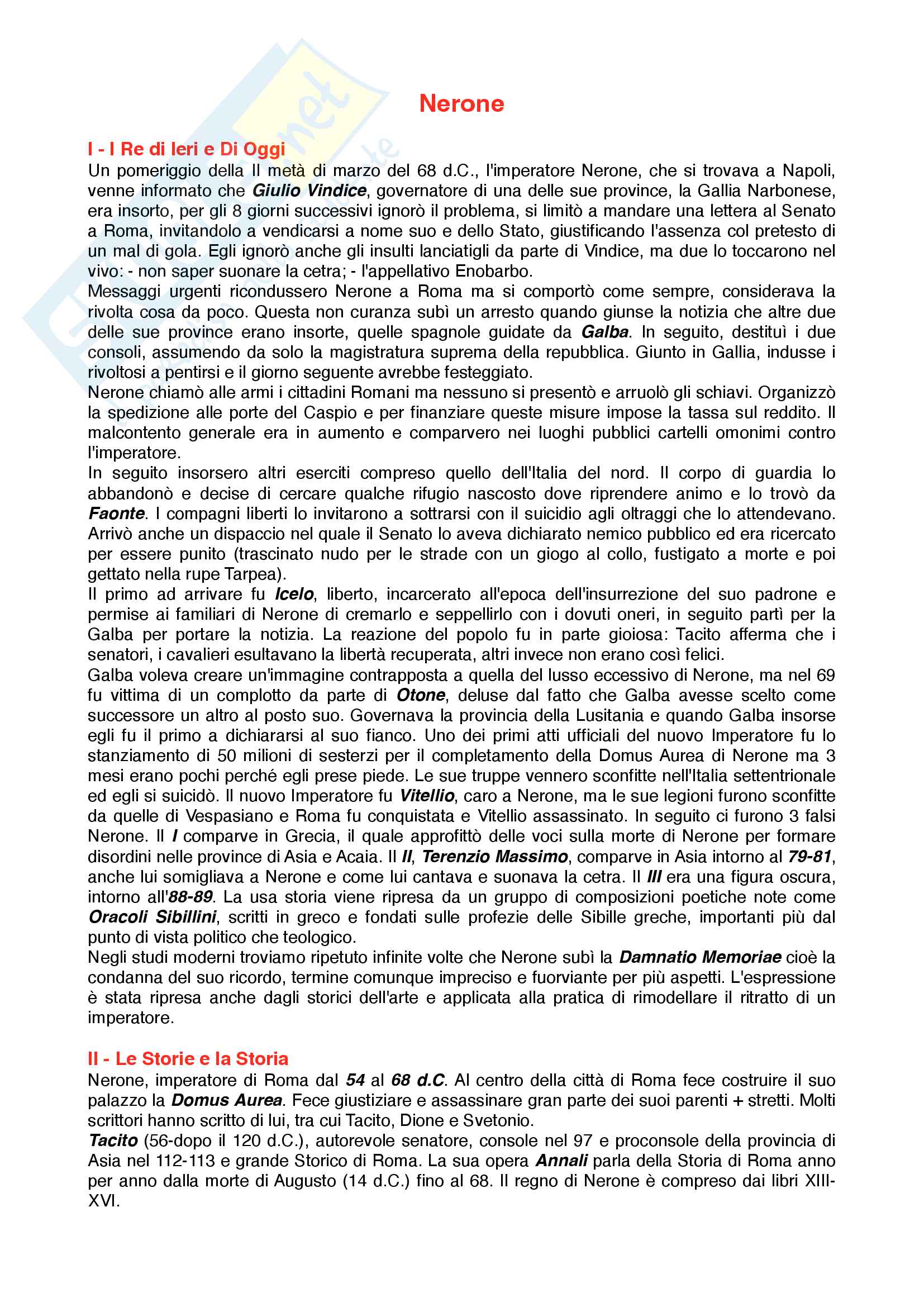 Riassunto esame Letteratura del mondo classico, Prof. Seita, libro consigliato Nerone, Champlin Pag. 1