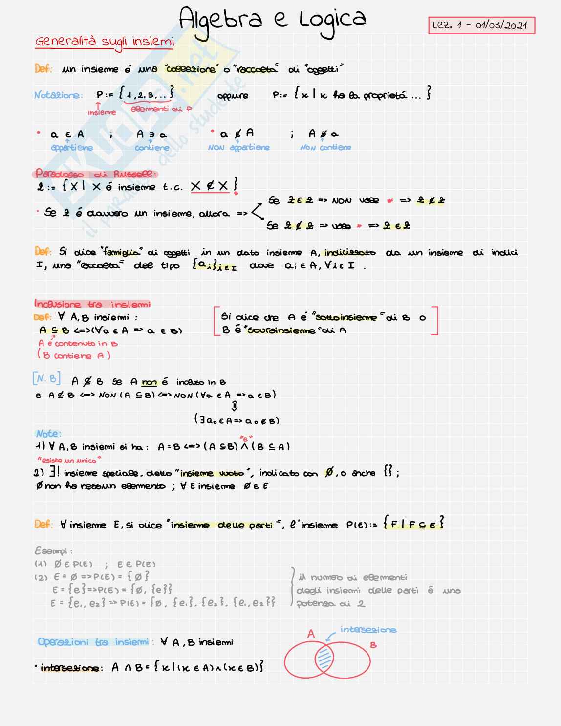 Appunti Algebra e Logica Pag. 1