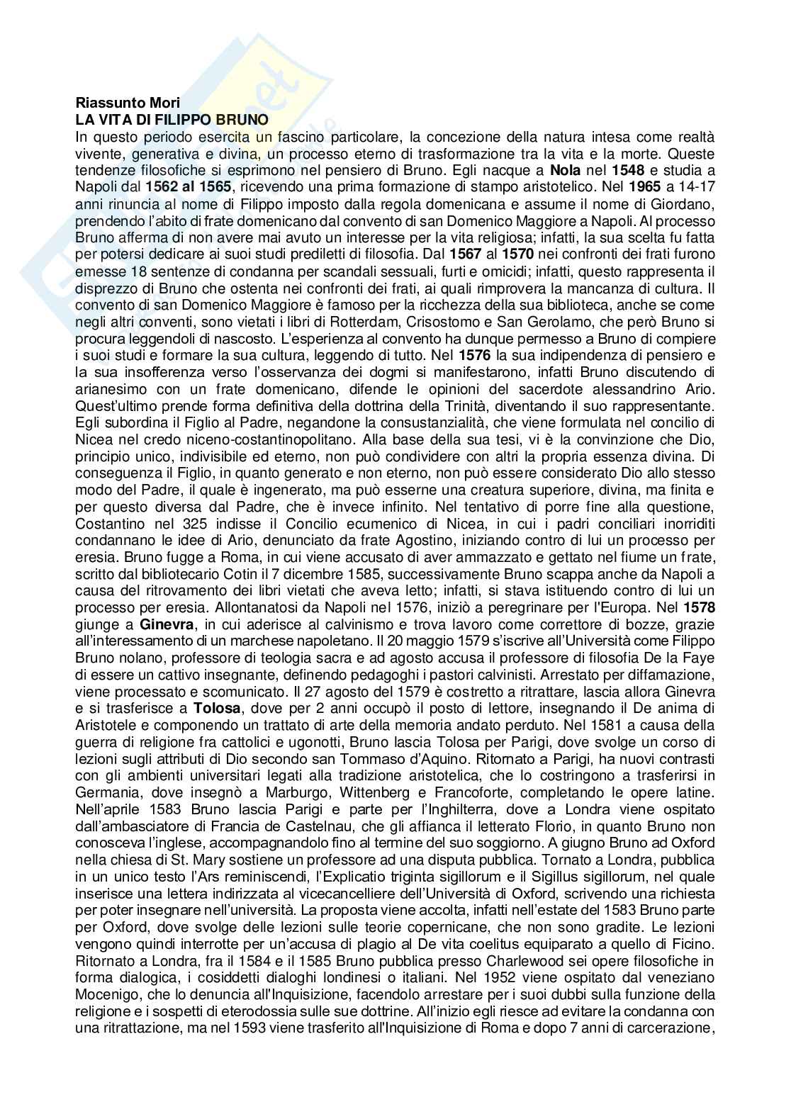 Riassunto esame Storia della filosofia, Prof. Coco Emanuele, libro consigliato Storia della filosofia moderna , Mori Pag. 1