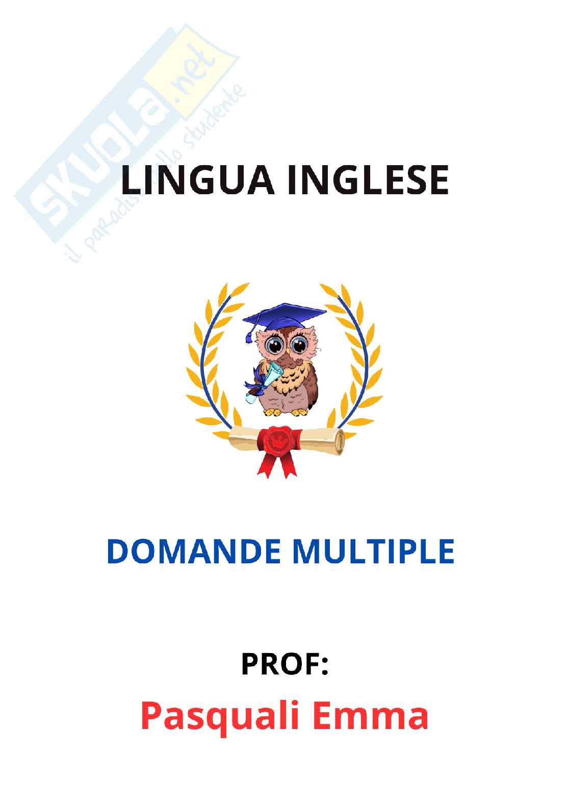 Paniere Lingua inglese - Risposte multiple - aggiornato (2026) Pag. 1