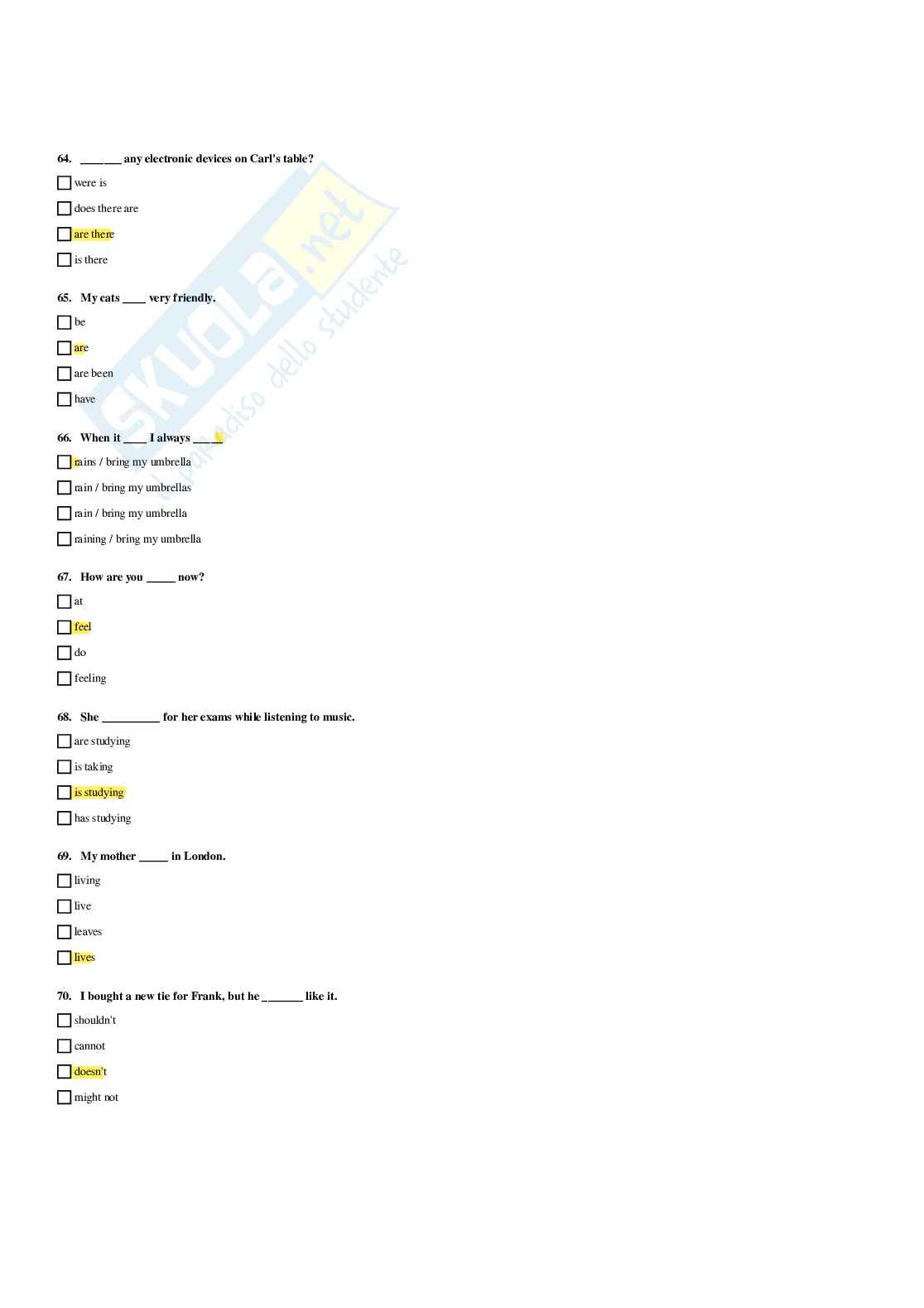 Paniere Lingua inglese - Risposte multiple - aggiornato (2026) Pag. 36