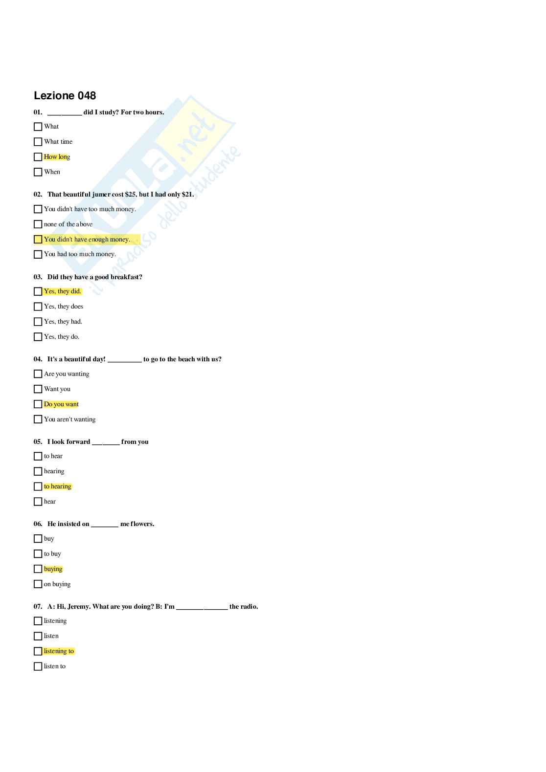 Paniere Lingua inglese - Risposte multiple - aggiornato (2026) Pag. 41
