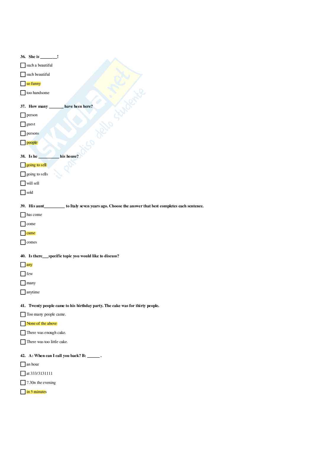 Paniere Lingua inglese - Risposte multiple - aggiornato (2026) Pag. 46