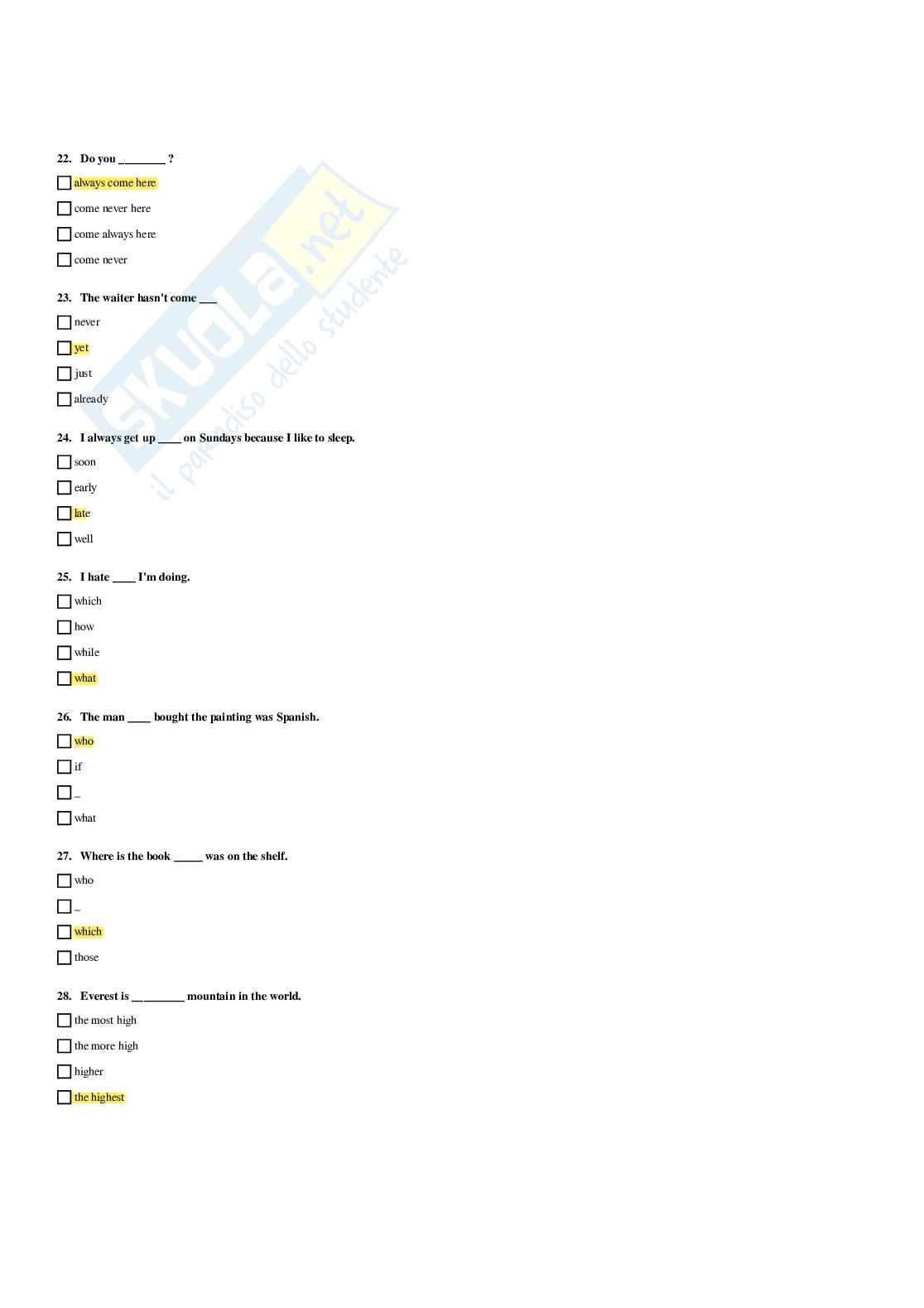 Paniere Lingua inglese - Risposte multiple - aggiornato (2026) Pag. 6