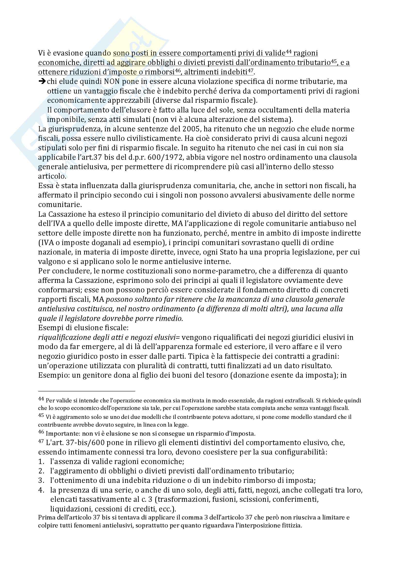 Riassunto esame Diritto tributario, prof. Fregni, libro consigliato Diritto tributario, Tesauro: parte 1 Pag. 46