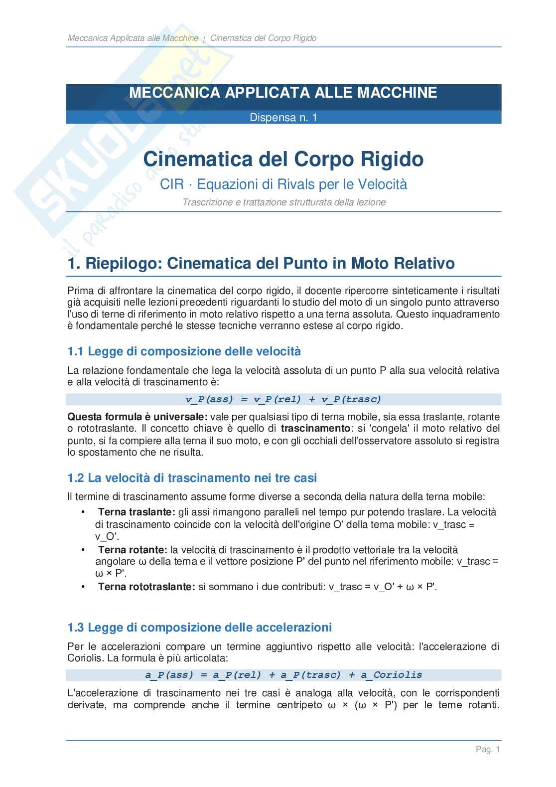 Meccanica applicata alle macchine Pag. 1