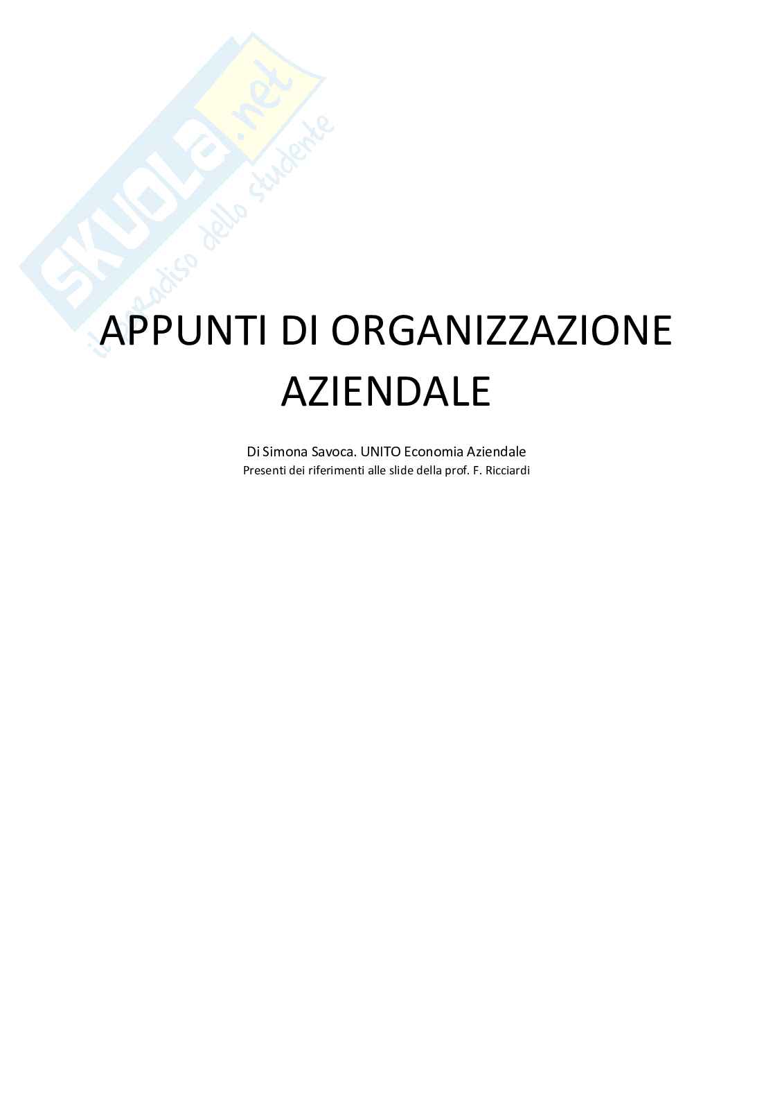 Appunti organizzazione aziendale Pag. 1