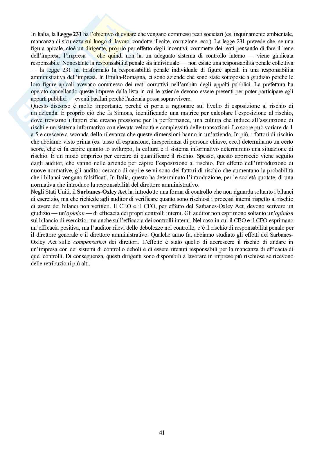 Appunti - Controllo Direzionale e Valutazione delle Performance Pag. 41