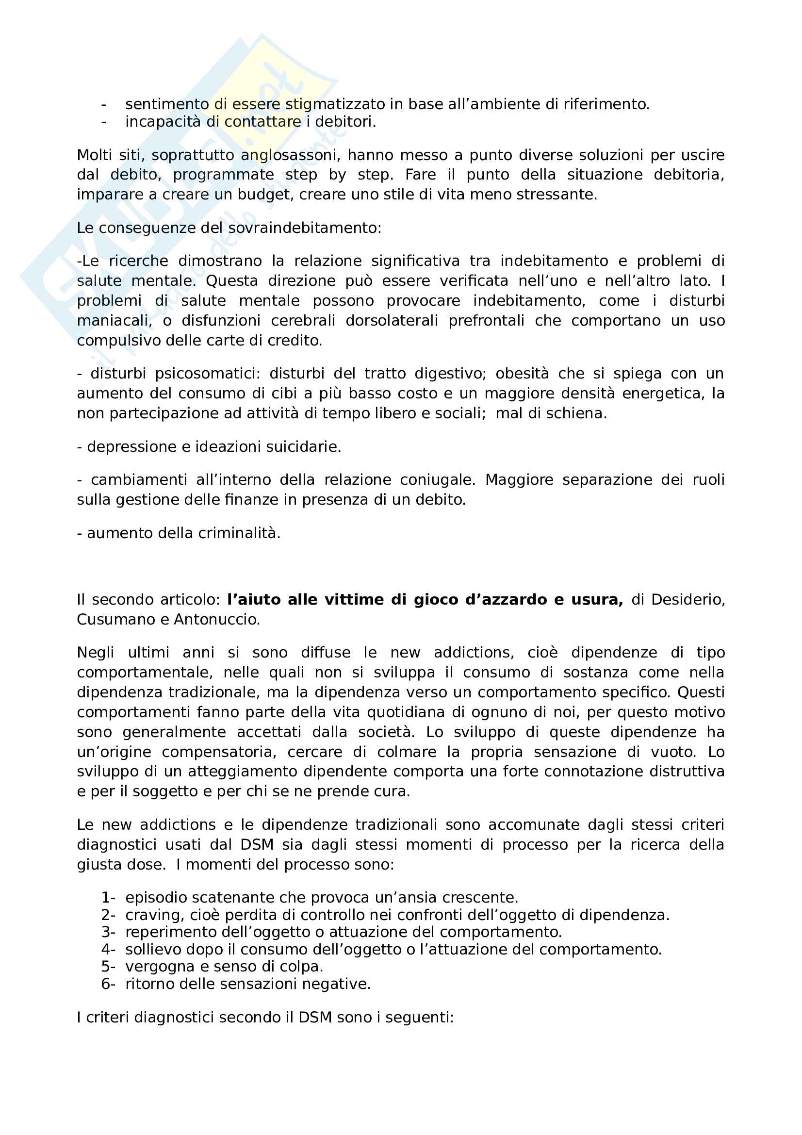 Riassunto esame psicologia dinamica, prof. Saraceno, libro consigliato Gioco d'azzardo e denaro, Mendorla, Castorina Pag. 2