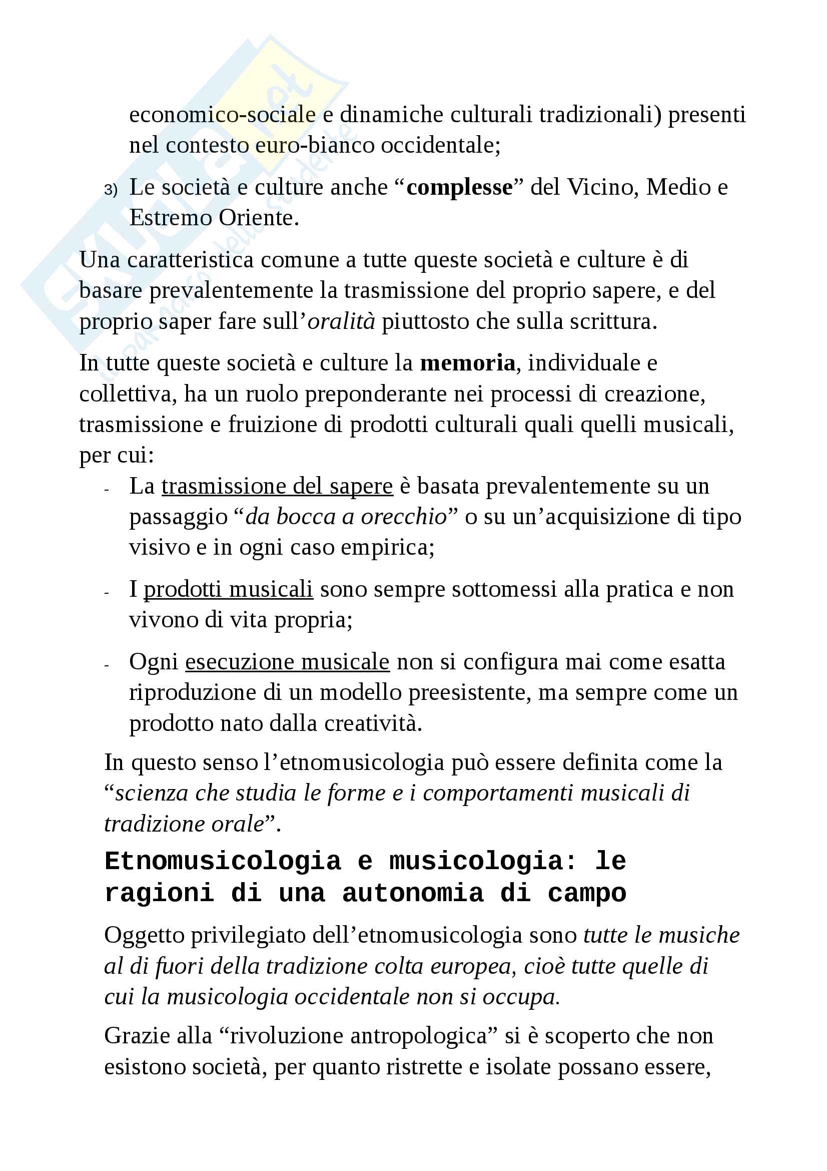Riassunto esame Etnomusicologia, prof. Giurati, libro consigliato Il concetto di musica, Giannattasio Pag. 2