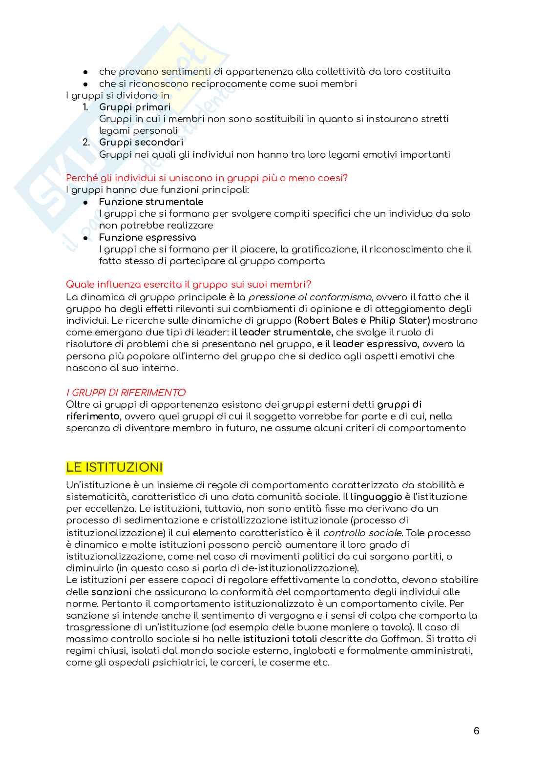 Riassunto esame Sociologia generale, Prof. Diotallevi Luca, libro consigliato Sociologia , Maurizio Ambrosini e Loredana Sciolla Pag. 6