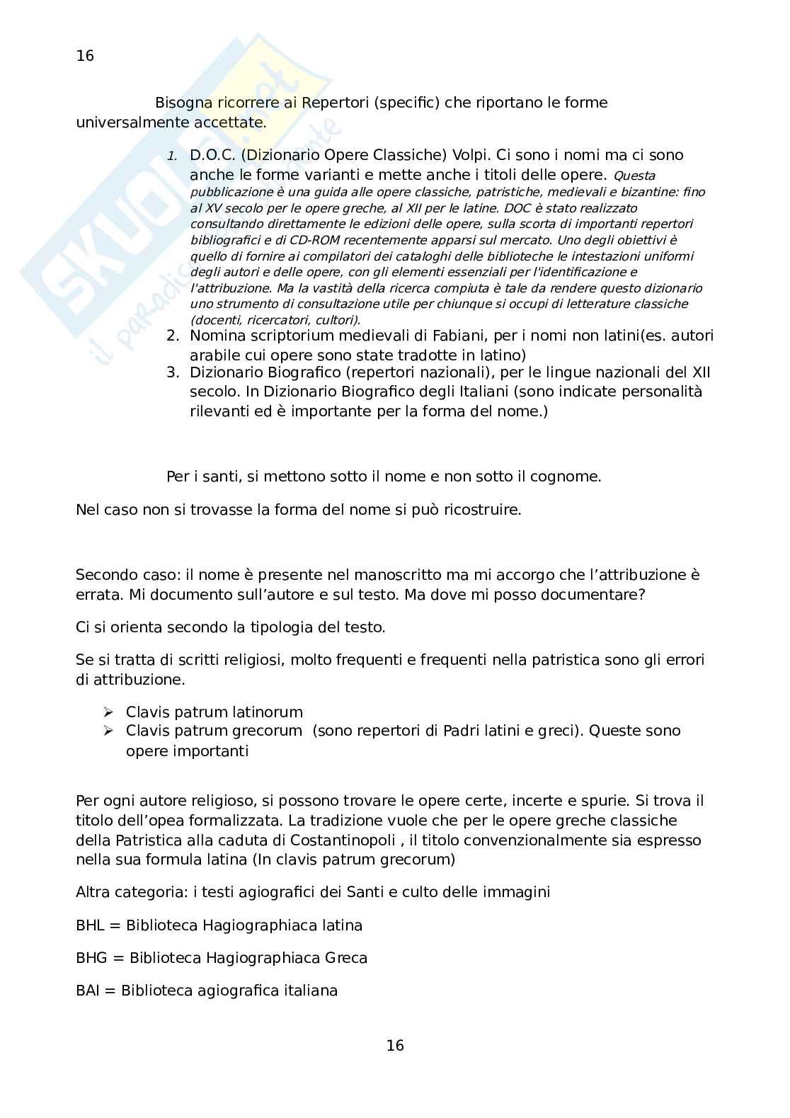 Appunti e definizioni essenziali per Codicologia Pag. 16