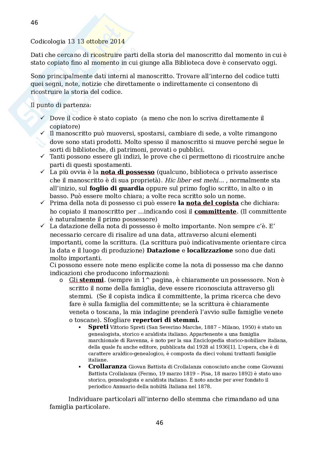 Appunti e definizioni essenziali per Codicologia Pag. 46