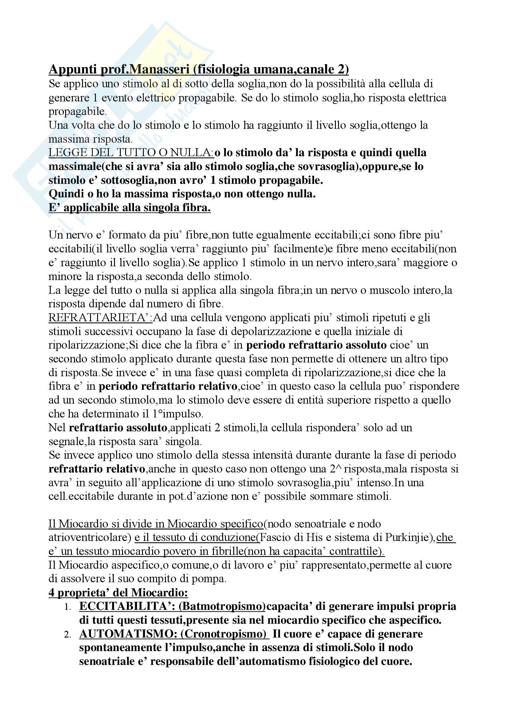 Fisiologia – Cuore Pag. 1