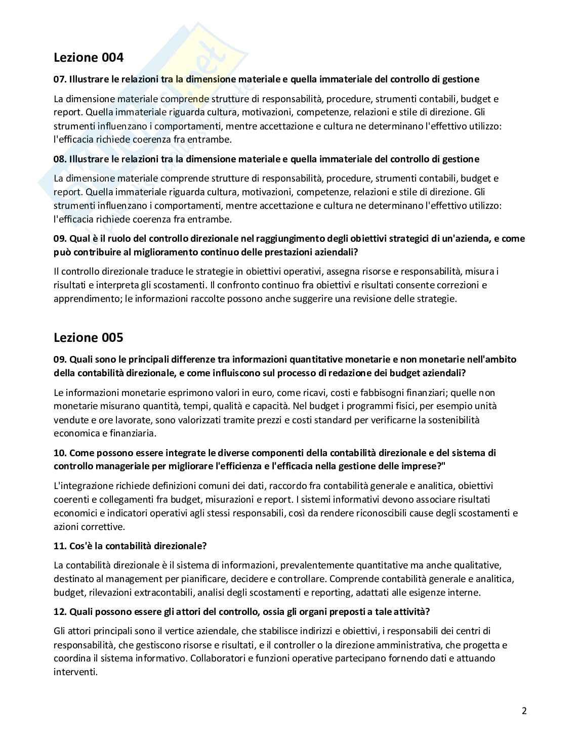 Risposte aperte Programmazione e controllo, 2026 Pag. 2