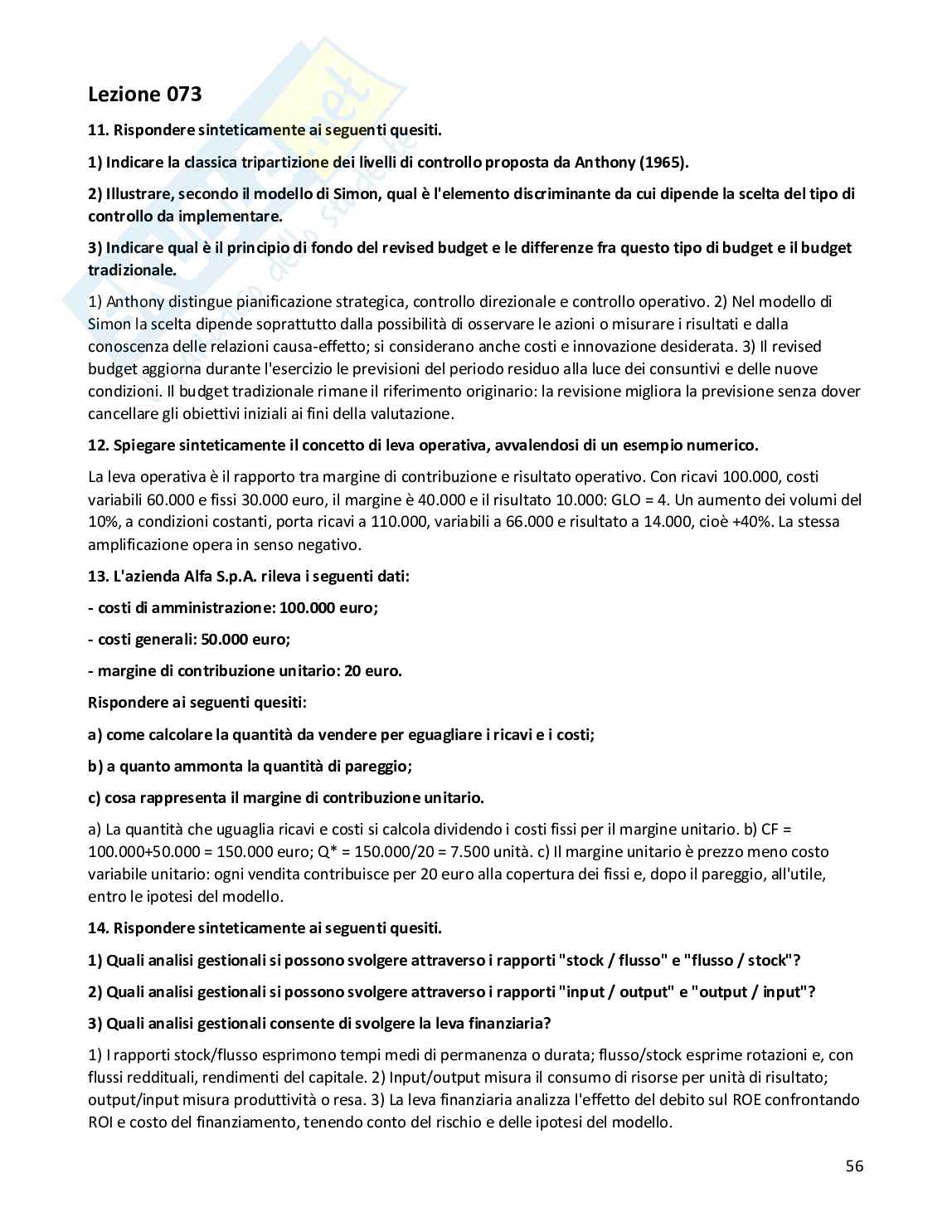 Risposte aperte Programmazione e controllo, 2026 Pag. 56