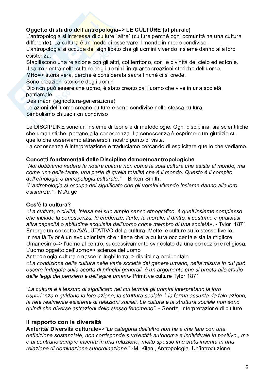 Riassunto esame Antropologia culturale, Prof. Ciccodicola Floriana, libro consigliato Introduzione all'antropologia culturale, Palmeri Pag. 2