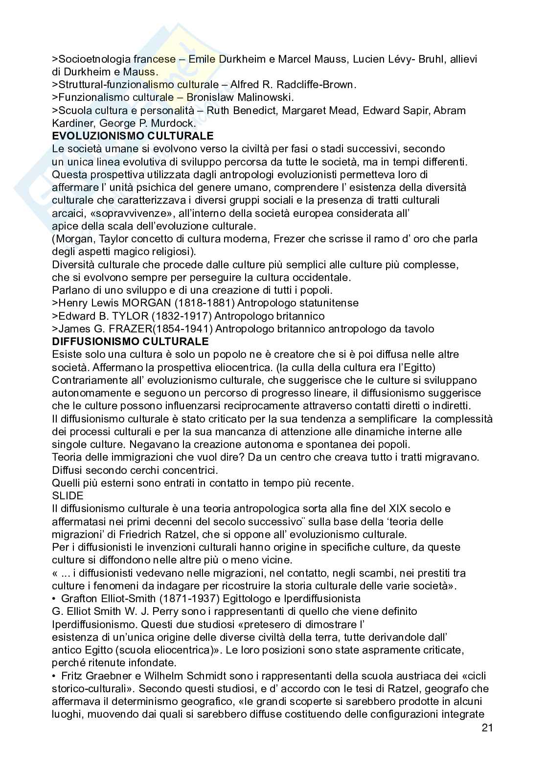 Riassunto esame Antropologia culturale, Prof. Ciccodicola Floriana, libro consigliato Introduzione all'antropologia culturale, Palmeri Pag. 21