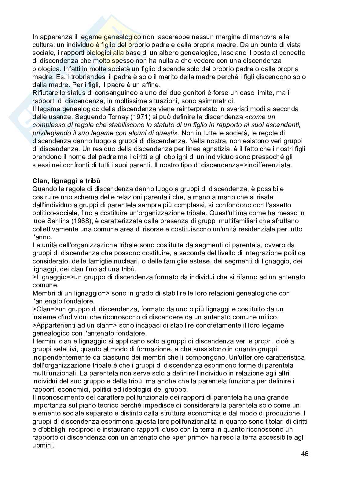 Riassunto esame Antropologia culturale, Prof. Ciccodicola Floriana, libro consigliato Introduzione all'antropologia culturale, Palmeri Pag. 46