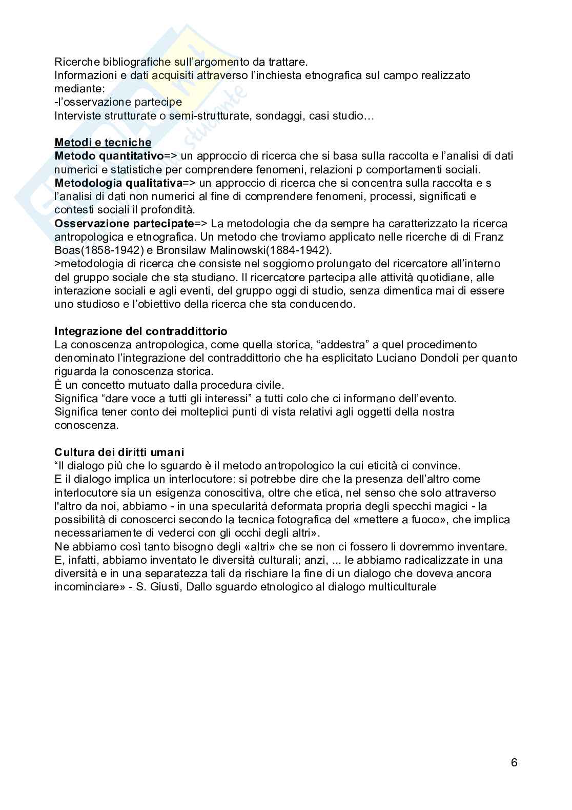 Riassunto esame Antropologia culturale, Prof. Ciccodicola Floriana, libro consigliato Introduzione all'antropologia culturale, Palmeri Pag. 6